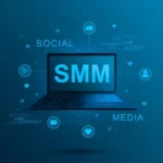 freelance digital marketing expert in abu dhabi This image shows a laptop displaying the term SMM, surrounded by social media icons representing likes, comments, and online engagement